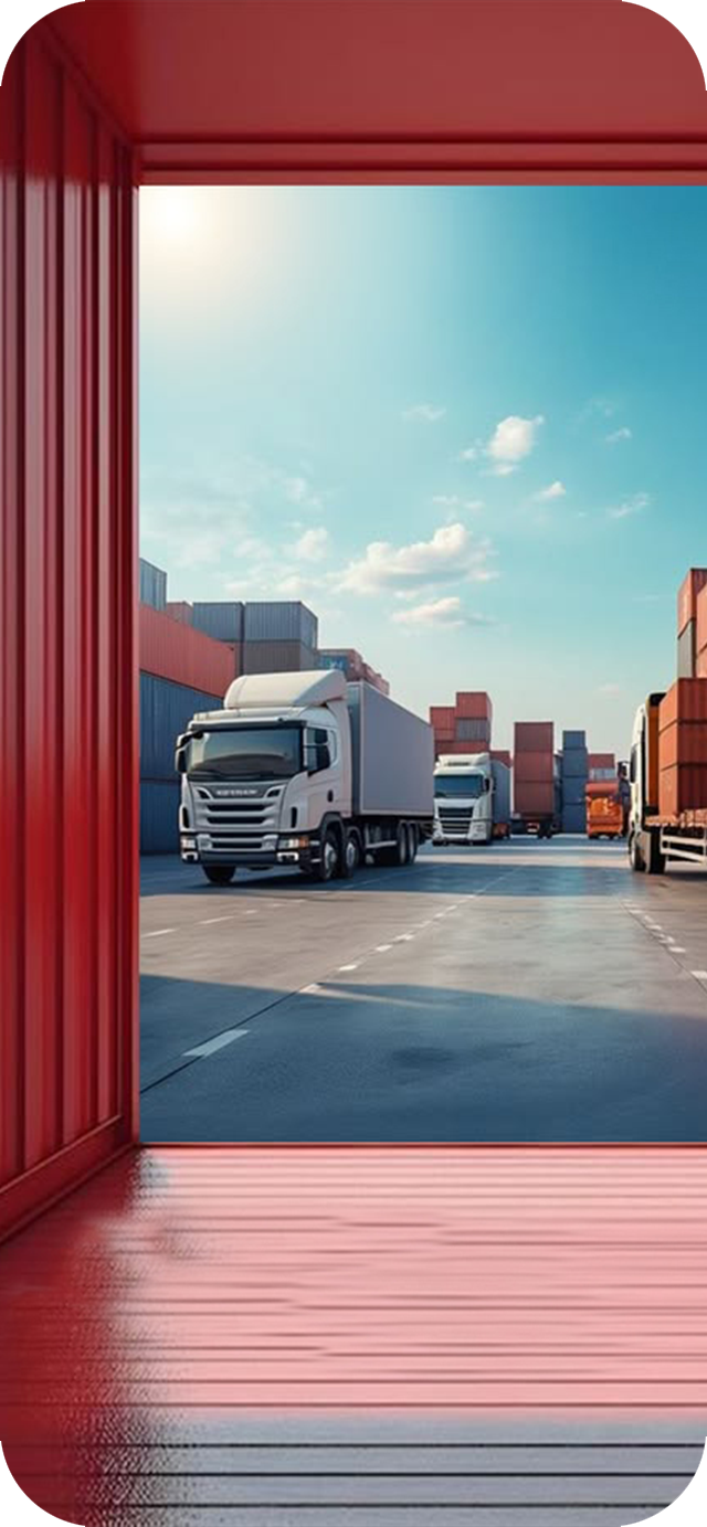 Freight trucks at a container terminal