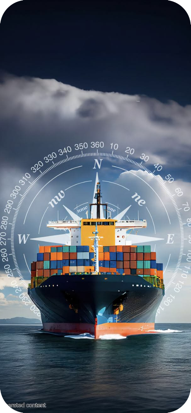 Cargo ship with navigation compass